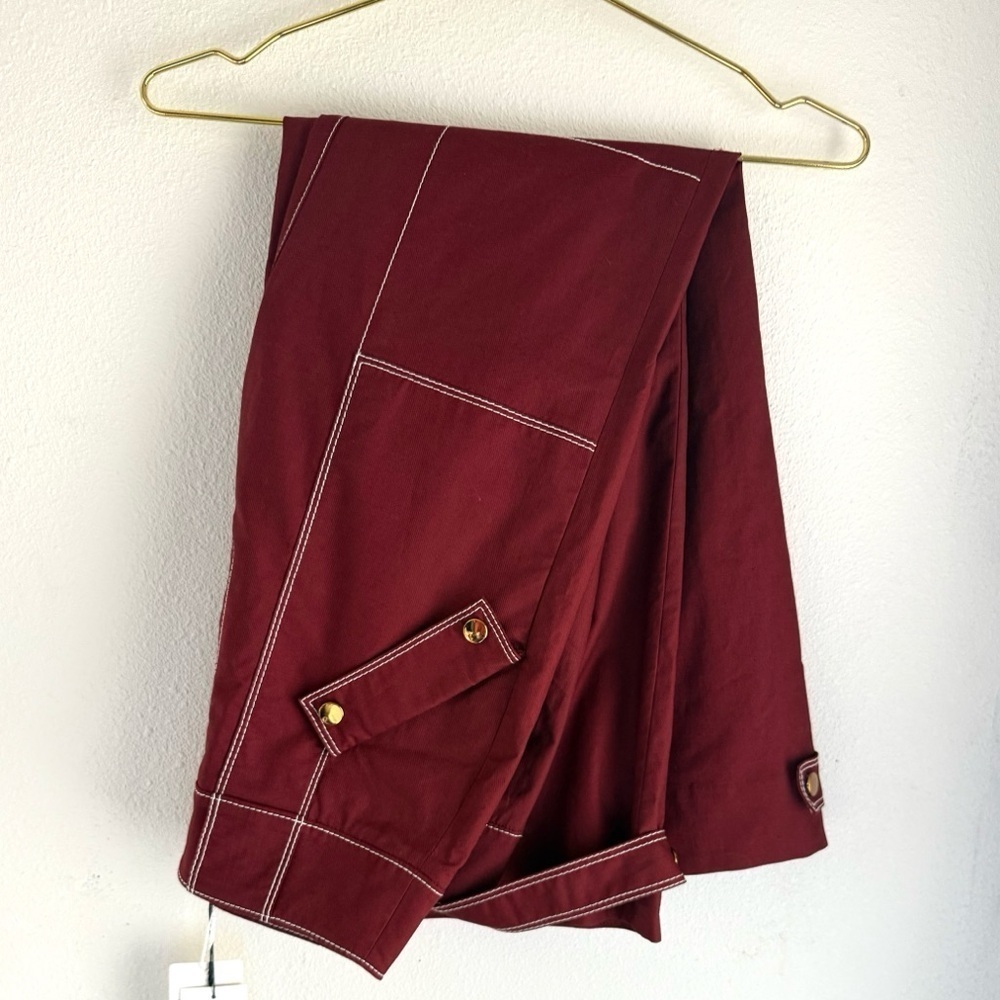 NWT Veronica Beard Pants Sigrid Topstitched Cotton Stretch Twill DEEP BRICK Red